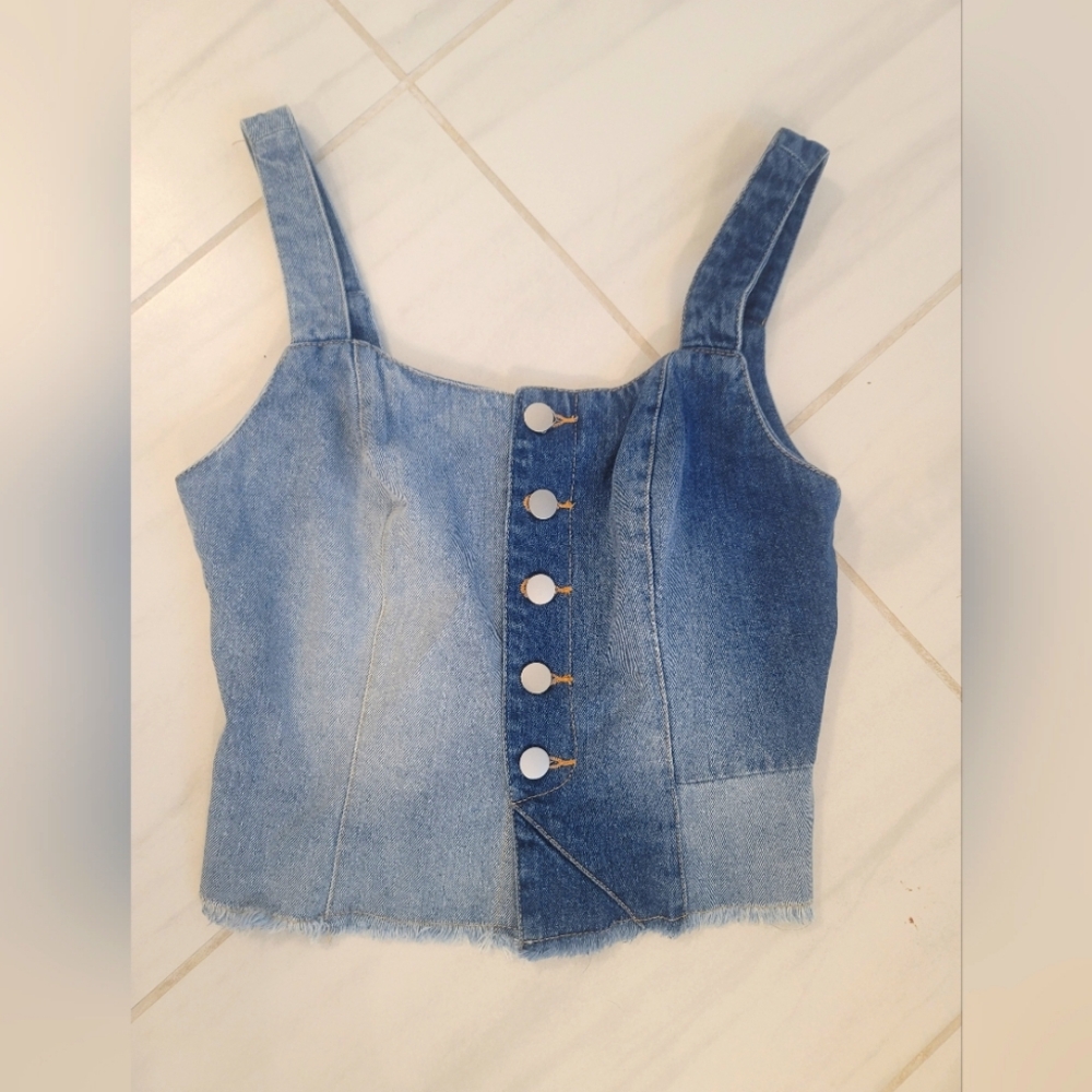 Emory Park Denim Crop Top Vest Small NWT
